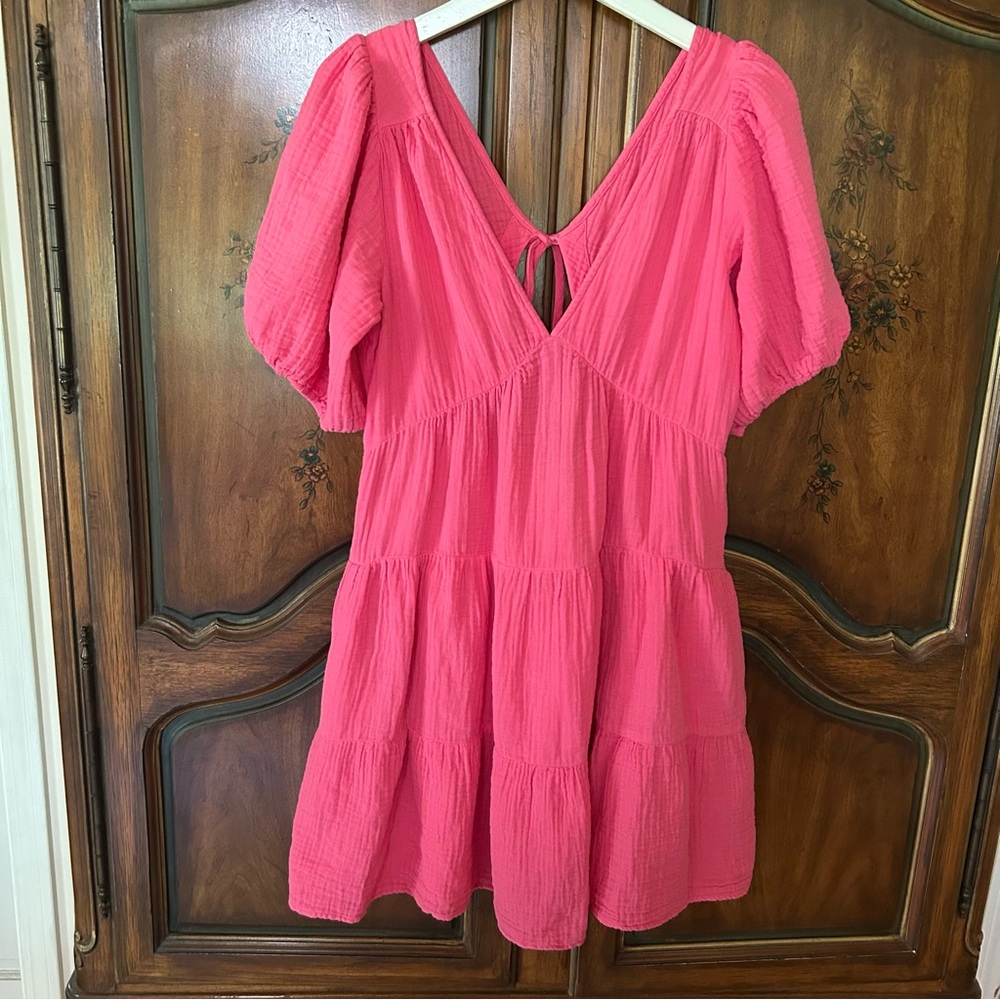 XiRENA~ Pink Nissa Cotton Gauze Tiered Puff Sleeve Mini Dress in size Medium - Picture 4 of 16